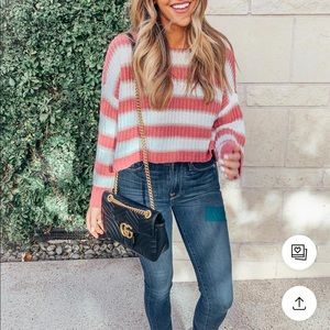 American Eagle Cropped Sweater with Stripes Medium